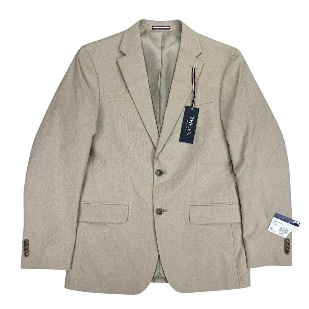 Tommy Hilfiger Mens TH Flex Modern Fit Chambray Sport Coat Tan 38R